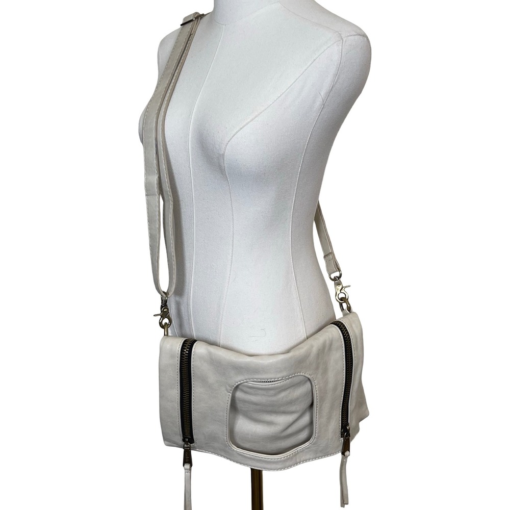 Co-Lab Cream Leather‎ Foldover Convertible Crossbody Shoulder Bag Zipper Accents
